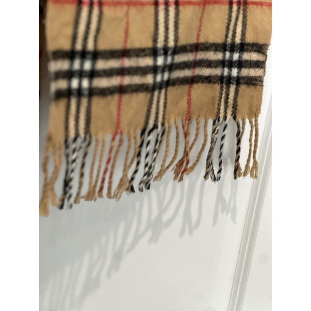 Burberry 100% Cashmere Nova Check Scarf Camel Plaid Made in England London 2000s - Picture 6 of 8